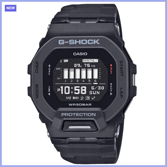 Square Case Digital Watch with Resin Band and Mineral Dial